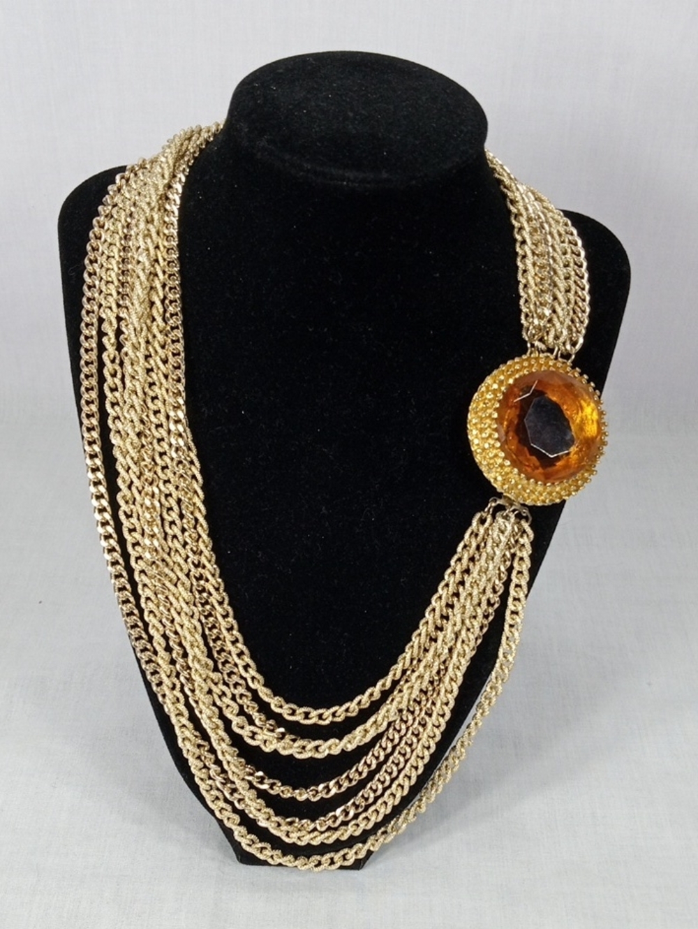 Gold Multi-Strand Chain Necklace With Accent